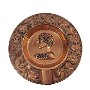Vintage Copper Ashtray Greek Goddess Edge Design With Greek City Names Souvenir